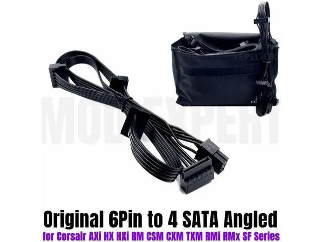Alt view image 4 of 6 - Original New 6Pin to 4 SATA Angled HDD SSD Power Cable for CORSAIR HX750i HX850i HX1000i HX1200i Modular PSU 18AWG 50+15+15+15CM