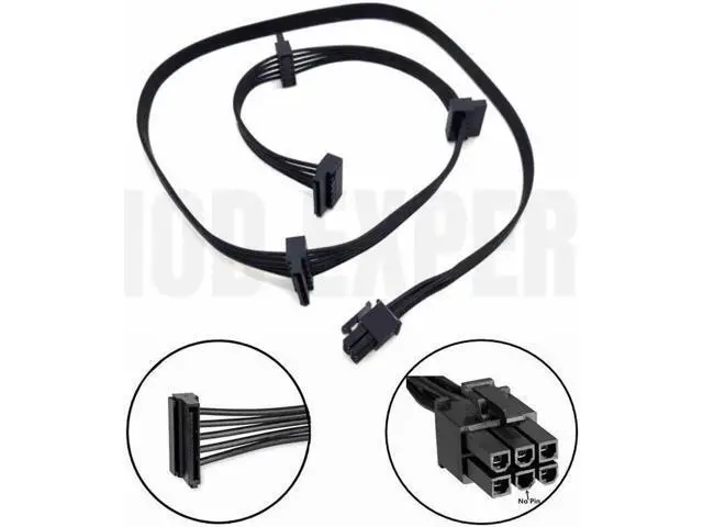 Alt view image 5 of 6 - Original New 6Pin to 4 SATA Angled HDD SSD Power Cable for CORSAIR HX750i HX850i HX1000i HX1200i Modular PSU 18AWG 50+15+15+15CM