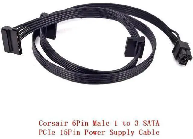 Main image of PCI-e 6Pin Male 1 to 3 SATA 15Pin Power Supply Cable for CORSAIR CS CX HX RM Series CS450M CS550M CS650M CS750M CS850M CX450M CX650MX CX750M HX1050 HX850 HX750 HX650 RM450 RM550