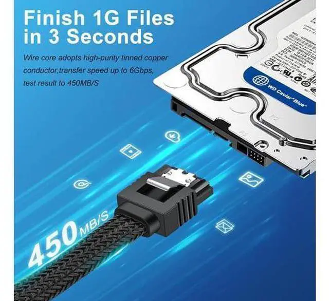 Alt view image 4 of 7 - SATA III Cable,Electop 6Gbps Straight HDD SDD Data Cable, SATA 3.0 Nylon Braided Cable with Locking Latch for SATA HDD, SSD, CD Driver, CD Writer(20 Inch, Black,5 Pack)