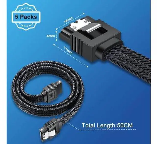 Alt view image 6 of 7 - SATA III Cable,Electop 6Gbps Straight HDD SDD Data Cable, SATA 3.0 Nylon Braided Cable with Locking Latch for SATA HDD, SSD, CD Driver, CD Writer(20 Inch, Black,5 Pack)