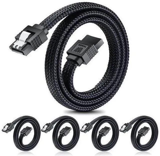 Main image of SATA III Cable,Electop 6Gbps Straight HDD SDD Data Cable, SATA 3.0 Nylon Braided Cable with Locking Latch for SATA HDD, SSD, CD Driver, CD Writer(20 Inch, Black,5 Pack)