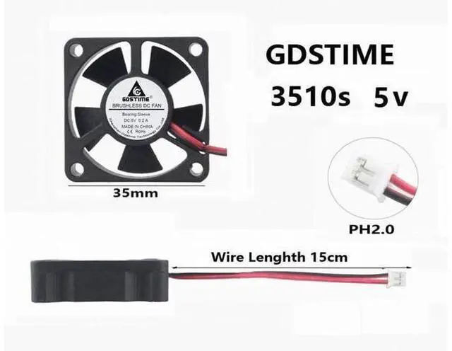 Alt view image 6 of 6 - 2 Pieces 3.5cm 35x35x10mm 5V Brushless DC Cooling Fan 35mm x 10mm 3510 Mini Cooler 2Pin 2.0