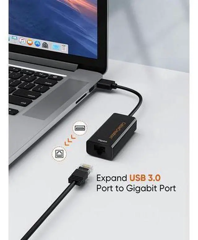Alt view image 3 of 7 - USB 3.0 Network Adapter, High Performance Gold Plated USB to RJ45 Gigabit Ethernet Adapter Supporting 10/100/1000 Mbps Ethernet, No Driver Required, Black