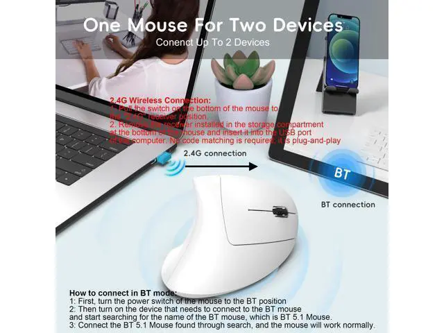 Alt view image 4 of 7 - Ergonomic vertical mouse 2.4G + BT5.1 dual-mode 2400dpi adjustable silent design black- Dual Mode