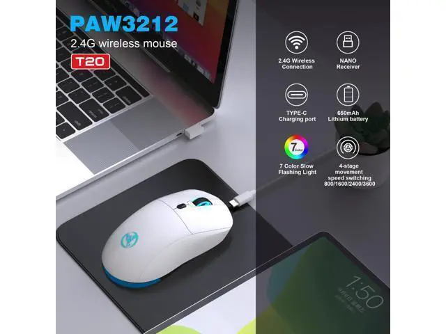 Alt view image 3 of 4 - HXSJ T20 wireless 2.4G mouse comes with a 650mAh rechargeable battery and a 3600 dpi resolution.
