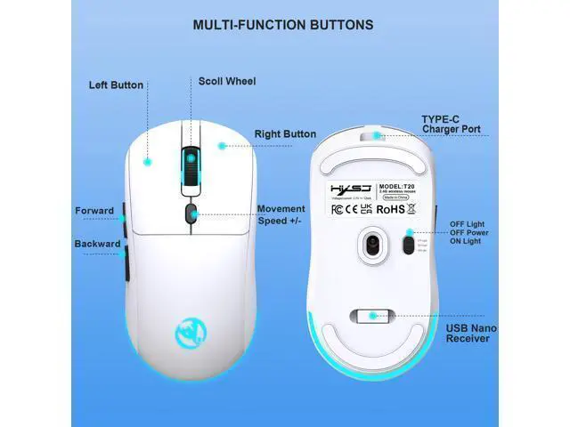 Alt view image 4 of 4 - HXSJ T20 wireless 2.4G mouse comes with a 650mAh rechargeable battery and a 3600 dpi resolution.