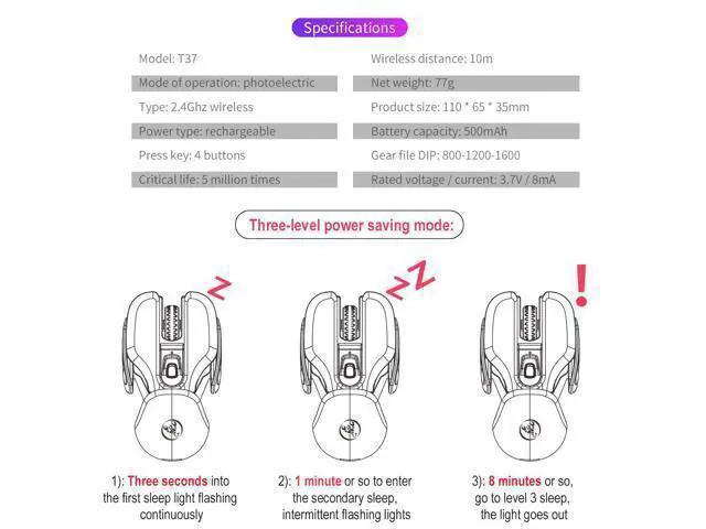 Alt view image 6 of 7 - T37 2.4G Wireless Mouse - Rechargeable Office Mouse with 1600dpi Adjustable Function