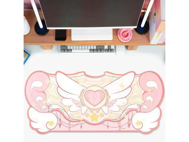 Alt view image 6 of 7 - GeekShare Large Gaming Mouse Pad Kawaii Pink Non-Slip Rubber Back Mouse Pad Big Waterproof Desk Mat for Keyboard and Mouse Perfect for Gaming,or Home Office Work - Star WingsSuper Dense Cloth