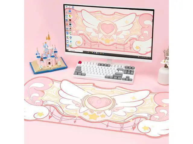 Alt view image 7 of 7 - GeekShare Large Gaming Mouse Pad Kawaii Pink Non-Slip Rubber Back Mouse Pad Big Waterproof Desk Mat for Keyboard and Mouse Perfect for Gaming,or Home Office Work - Star WingsSuper Dense Cloth