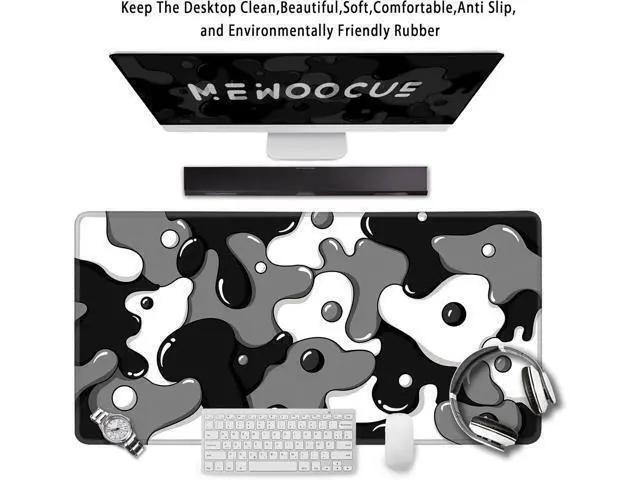 Alt view image 2 of 6 - MEWOOCUE® Gaming Mouse Pad for Desk,Large Cute Black White Mousepad Laptop,Japanese Grey Anime Mouse Mat,Long XXL Waterproof Keyboard Pads,Big Non-Slip Mouse Pads for Game Office Home31.5 x 15.7 in