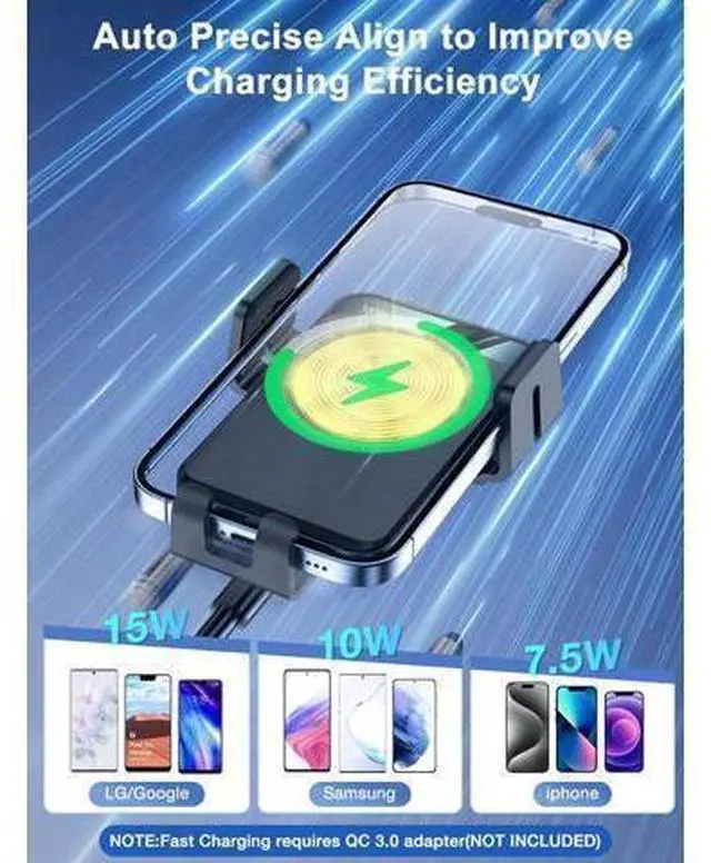 Alt view image 2 of 6 - Wireless Car Charger Auto-Clamping Car Mount 15W/10W/7.5W Fast Charging Air Vent Car Phone Mount Compatible with iPhone 15/14/13/13 Pro/12 Pro Max/12 pro/12/11/10 Series Galaxy Series
