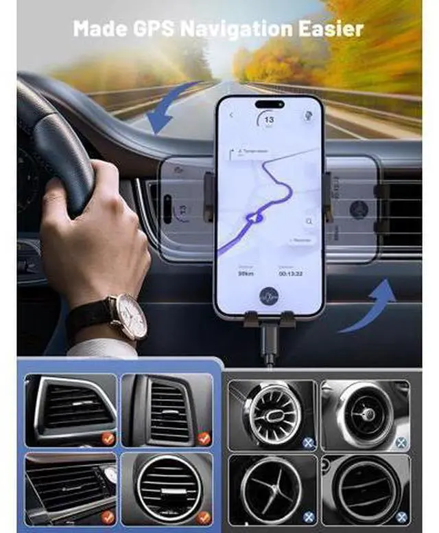 Alt view image 4 of 6 - Wireless Car Charger Auto-Clamping Car Mount 15W/10W/7.5W Fast Charging Air Vent Car Phone Mount Compatible with iPhone 15/14/13/13 Pro/12 Pro Max/12 pro/12/11/10 Series Galaxy Series