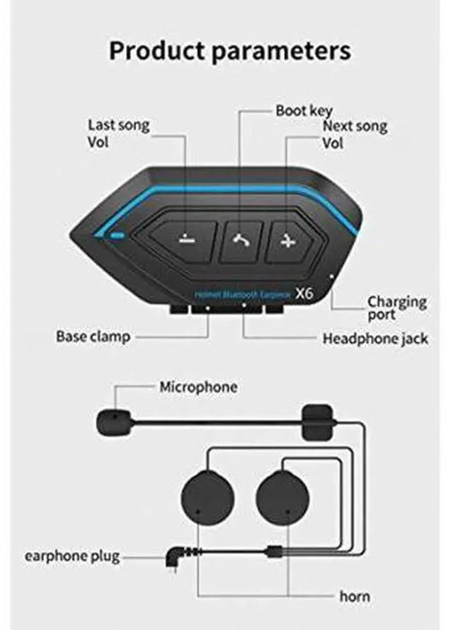 Alt view image 2 of 5 - Helmet Bluetooth Headset, Waterproof Motorcycle Bluetooth Headset, Sound Quality and Intelligent Voice Reduction, Helmet Bluetooth Speakers with Smart Connection and Voice Assistant, by EUSTOLI