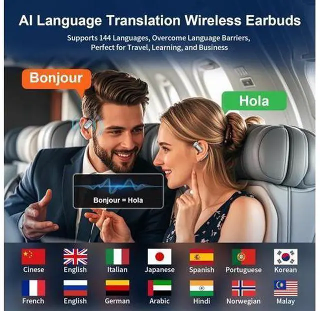 Alt view image 4 of 7 - AI Language Translation Earbuds & LCD Touch Screen OWS Real-Time Translator for 144 Languages & Accents Headphones Translator Ideal for Travel, Business, Learning Translation Earphones, iOS/Android