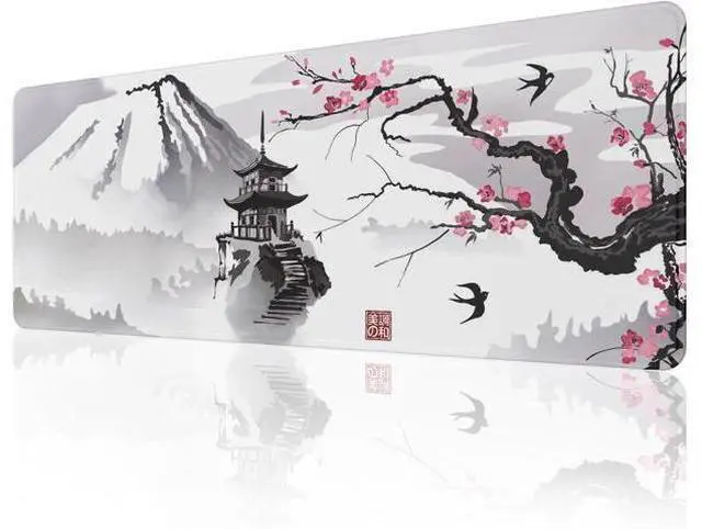 Main image of Japanese Cherry Blossom Mouse Pad (31.5 × 11.8 × 0.12 inch) Extended Large Mouse Mat Desk Pad Stitched Edges Mousepad Non-Slip Rubber Base Gaming Mouse Pad Office & Home.