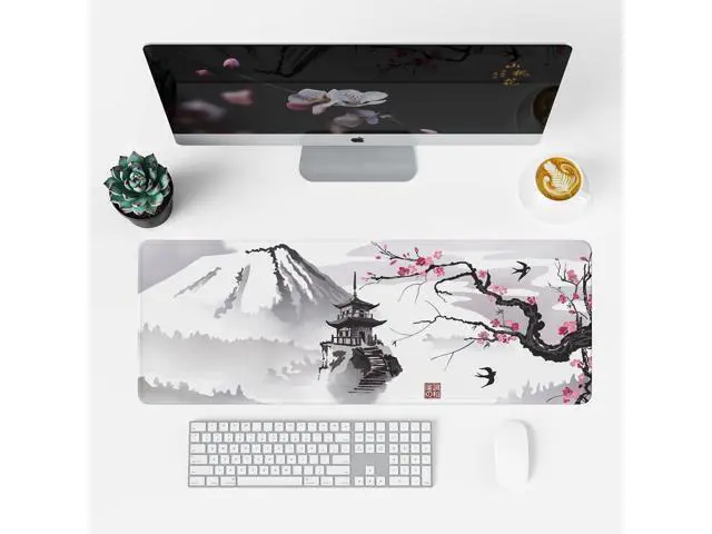 Alt view image 2 of 7 - Japanese Cherry Blossom Mouse Pad (31.5 × 11.8 × 0.12 inch) Extended Large Mouse Mat Desk Pad Stitched Edges Mousepad Non-Slip Rubber Base Gaming Mouse Pad Office & Home.