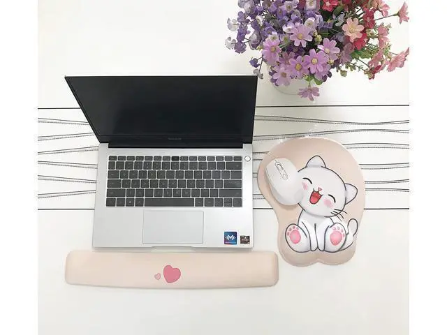 Alt view image 2 of 7 - Keyboard wrist rest and mouse pad and mouse wrist rest support set , anime kawaii cute pink mouse pad and keyboard pad set ,Silica gel easy typing pain relief ,suitable for computers, laptops(apricot)