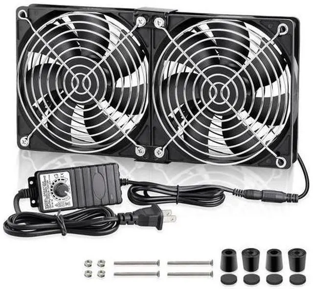 Main image of GDSTIME Big Airflow Dual 120mm Fans DC 12V Powered Fan with AC 110V - 240V Speed Control, Cabinet Chassis Cooling Fan, Server Workstation Cooling Fan