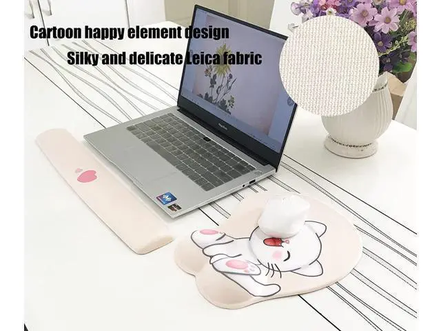 Alt view image 4 of 7 - Keyboard wrist rest and mouse pad and mouse wrist rest support set , anime kawaii cute pink mouse pad and keyboard pad set ,Silica gel easy typing pain relief ,suitable for computers, laptops(apricot)