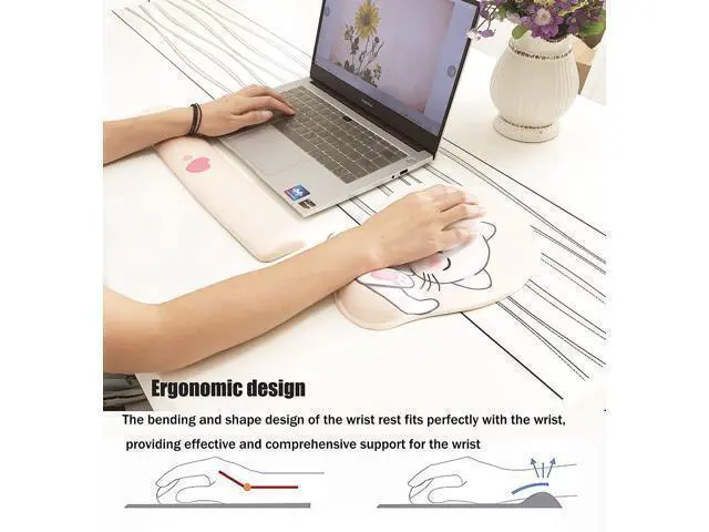 Alt view image 5 of 7 - Keyboard wrist rest and mouse pad and mouse wrist rest support set , anime kawaii cute pink mouse pad and keyboard pad set ,Silica gel easy typing pain relief ,suitable for computers, laptops(apricot)