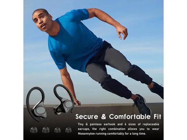 Alt view image 3 of 7 - workout earbuds over ear headphones wireless bluetooth running headphones IPX5 waterproof gym headphones for iPhone wireless earbuds running 50H playtime with wireless charging case (Black) (Sports)