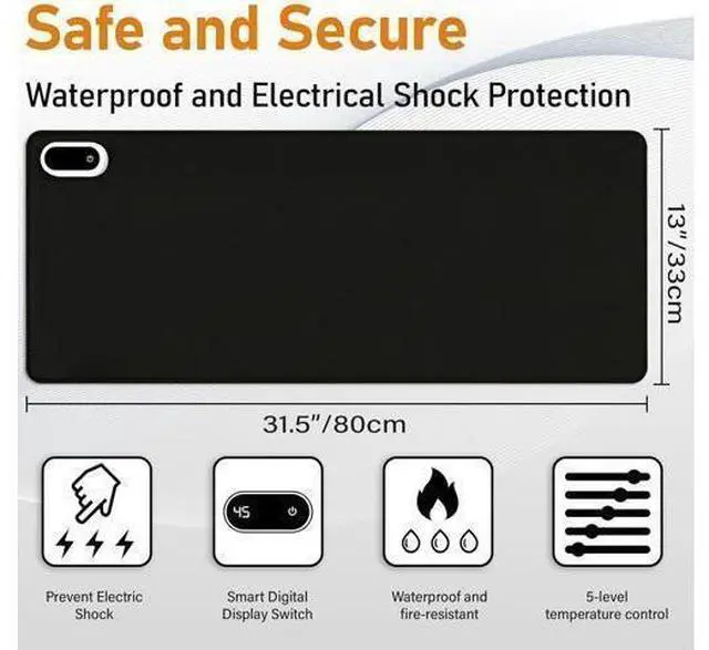 Alt view image 2 of 7 - Heated Desk Pad Heated Mouse Pad- 31.5 x 13 inch Heated Desk Mat Desk Warmer with 5 Heat Levels & Auto Shut-Off - Ideal for Office and Home (Black)