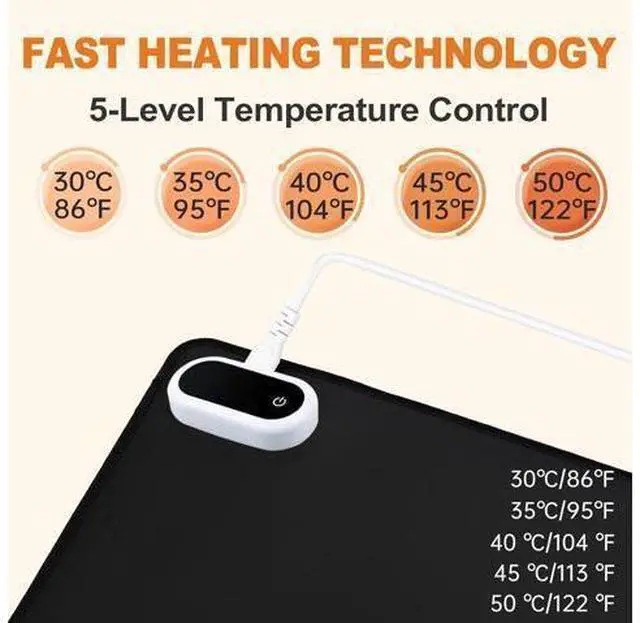 Alt view image 3 of 7 - Heated Desk Pad Heated Mouse Pad- 31.5 x 13 inch Heated Desk Mat Desk Warmer with 5 Heat Levels & Auto Shut-Off - Ideal for Office and Home (Black)