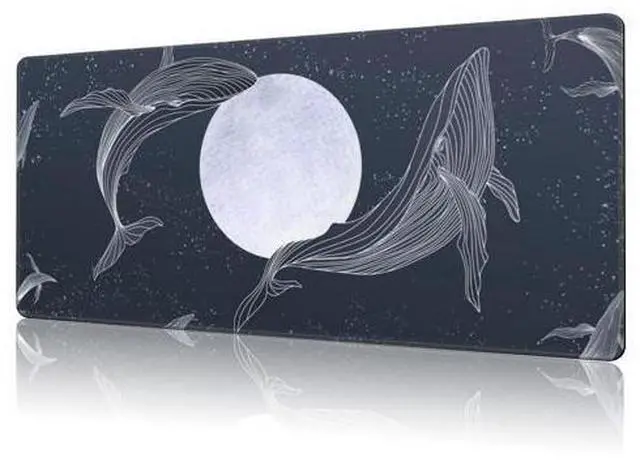 Main image of NIYLYNSYN Whales and Moon Gaming Mouse Pad,Large Non-Slip Thick Stitched Edge Mouse Mat for Home Office Gaming Keyboard Desk Pad (35.4 x 15.7 Inches)