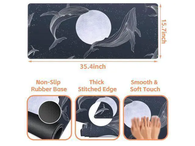 Alt view image 3 of 5 - NIYLYNSYN Whales and Moon Gaming Mouse Pad,Large Non-Slip Thick Stitched Edge Mouse Mat for Home Office Gaming Keyboard Desk Pad (35.4 x 15.7 Inches)