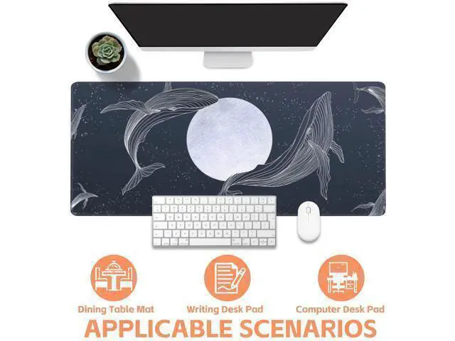 Alt view image 4 of 5 - NIYLYNSYN Whales and Moon Gaming Mouse Pad,Large Non-Slip Thick Stitched Edge Mouse Mat for Home Office Gaming Keyboard Desk Pad (35.4 x 15.7 Inches)