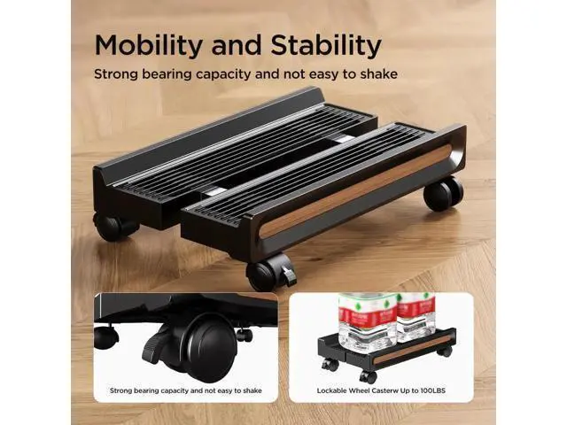 Alt view image 6 of 7 - Adjustable Mobile CPU Stand,Ventilated PC stand for floor, Computer Tower Stand with Locking Caster Wheels Fits Most PC,Computer Mobile Cart Holder for Office,Gamers and Students