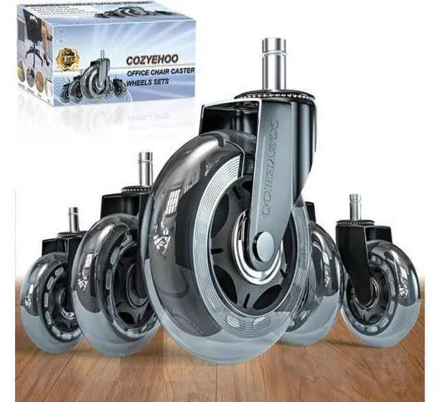 Main image of Office Chair Wheels, Heavy-Duty Caster Wheels 3 Inch, Replacement Wheels for Office Chair, Rubber Casters for Wood Floors/Carpet, Safe Quiet Rolling for Office Desk Chair Chair Wheels Set of 5