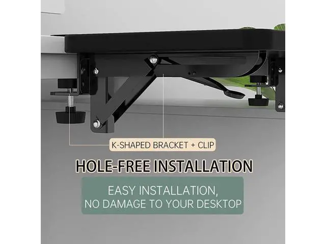 Alt view image 2 of 7 - Ergonomics Desk Extender Tray, 11.8"x5.9" Punch-Free Clamp on, Foldable Keyboard Drawer Tray, Table Mount Arm Wrist Rest Shelf, Computer Elbow Arm Support -Walnut Black