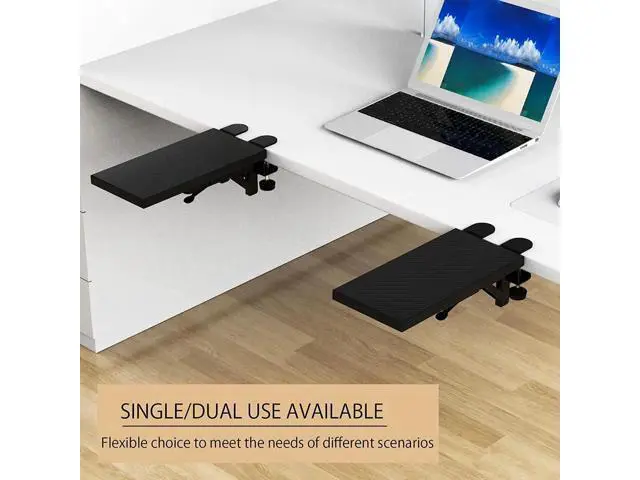 Alt view image 3 of 7 - Ergonomics Desk Extender Tray, 11.8"x5.9" Punch-Free Clamp on, Foldable Keyboard Drawer Tray, Table Mount Arm Wrist Rest Shelf, Computer Elbow Arm Support -Walnut Black