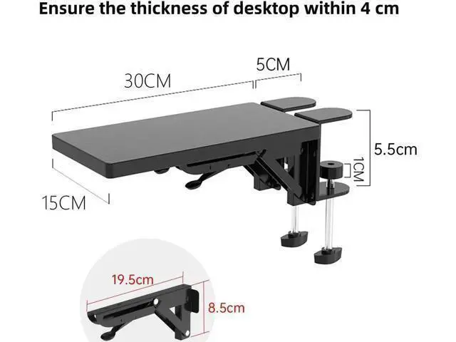 Alt view image 4 of 7 - Ergonomics Desk Extender Tray, 11.8"x5.9" Punch-Free Clamp on, Foldable Keyboard Drawer Tray, Table Mount Arm Wrist Rest Shelf, Computer Elbow Arm Support -Walnut Black