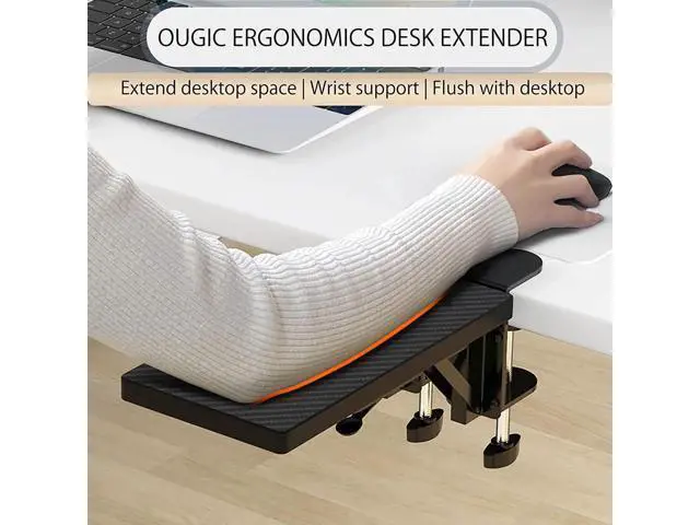 Alt view image 5 of 7 - Ergonomics Desk Extender Tray, 11.8"x5.9" Punch-Free Clamp on, Foldable Keyboard Drawer Tray, Table Mount Arm Wrist Rest Shelf, Computer Elbow Arm Support -Walnut Black