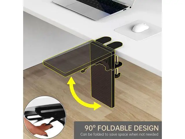 Alt view image 7 of 7 - Ergonomics Desk Extender Tray, 11.8"x5.9" Punch-Free Clamp on, Foldable Keyboard Drawer Tray, Table Mount Arm Wrist Rest Shelf, Computer Elbow Arm Support -Walnut Black