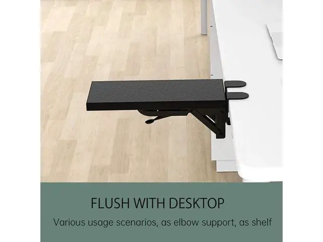 Alt view image 6 of 7 - Ergonomics Desk Extender Tray, 11.8"x5.9" Punch-Free Clamp on, Foldable Keyboard Drawer Tray, Table Mount Arm Wrist Rest Shelf, Computer Elbow Arm Support -Walnut Black