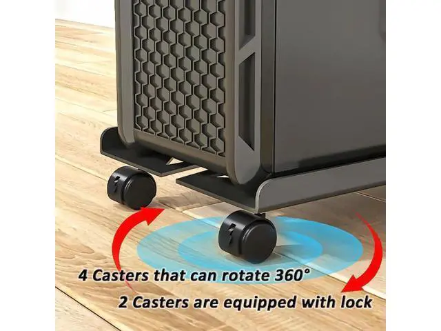 Alt view image 5 of 6 - Computer Tower Stand, Adjustable Heavy-Duty CPU Stand Cart, Mobile Metal PC Tower Stand with Rolling Casters, Large CPU Raise Fits Most PC Gaming Desk Accessories