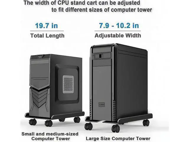 Alt view image 2 of 6 - Computer Tower Stand, Adjustable Heavy-Duty CPU Stand Cart, Mobile Metal PC Tower Stand with Rolling Casters, Large CPU Raise Fits Most PC Gaming Desk Accessories