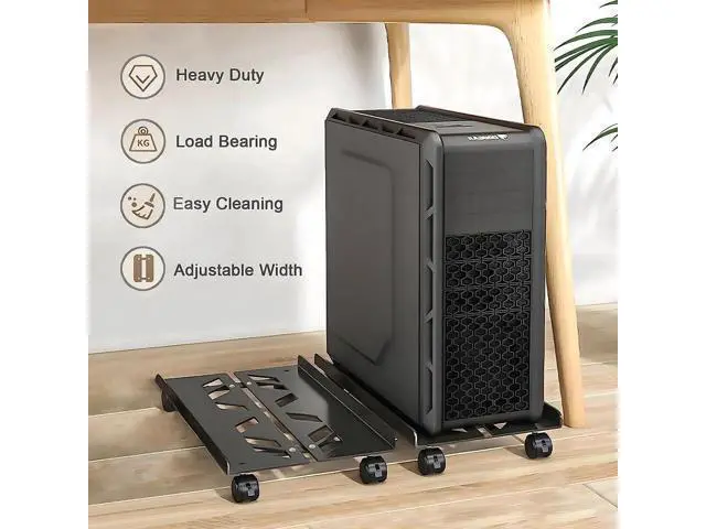 Alt view image 3 of 6 - Computer Tower Stand, Adjustable Heavy-Duty CPU Stand Cart, Mobile Metal PC Tower Stand with Rolling Casters, Large CPU Raise Fits Most PC Gaming Desk Accessories