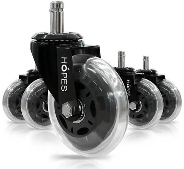 Main image of Office Chair Caster Wheels (Set of 5) - Heavy Duty & Safe for All Floors Including Hardwood - Perfect Replacement for Desk Floor Mat - Rollerblade Style w/Universal Fit