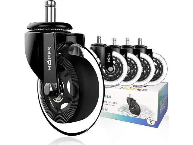 Alt view image 3 of 7 - Office Chair Caster Wheels (Set of 5) - Heavy Duty & Safe for All Floors Including Hardwood - Perfect Replacement for Desk Floor Mat - Rollerblade Style w/Universal Fit