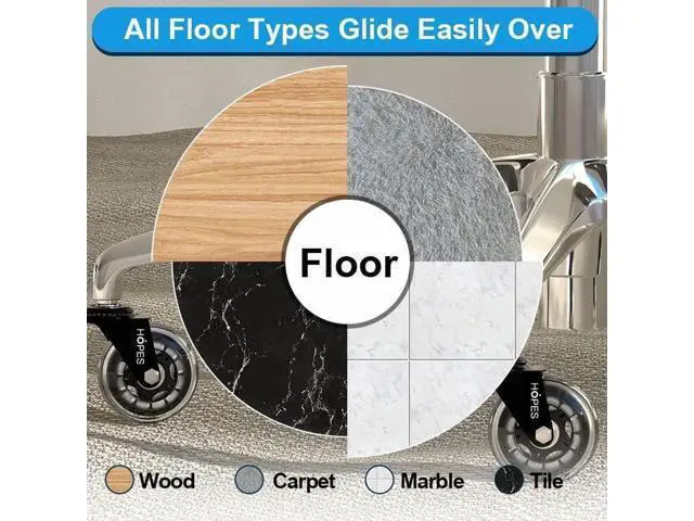 Alt view image 7 of 7 - Office Chair Caster Wheels (Set of 5) - Heavy Duty & Safe for All Floors Including Hardwood - Perfect Replacement for Desk Floor Mat - Rollerblade Style w/Universal Fit