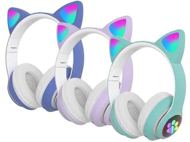 Alt view image 3 of 7 - Gaming Headset Stereo Gaming Headset Cute Cat Ear Headphones with Noise Canceling Mic LED Light Bluetooth 5.0 Wireless Gaming Headset PC Headset for Kids Adult