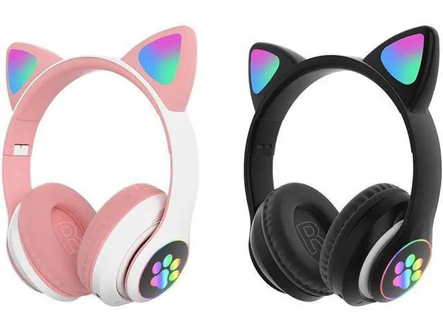 Alt view image 4 of 7 - Gaming Headset Stereo Gaming Headset Cute Cat Ear Headphones with Noise Canceling Mic LED Light Bluetooth 5.0 Wireless Gaming Headset PC Headset for Kids Adult
