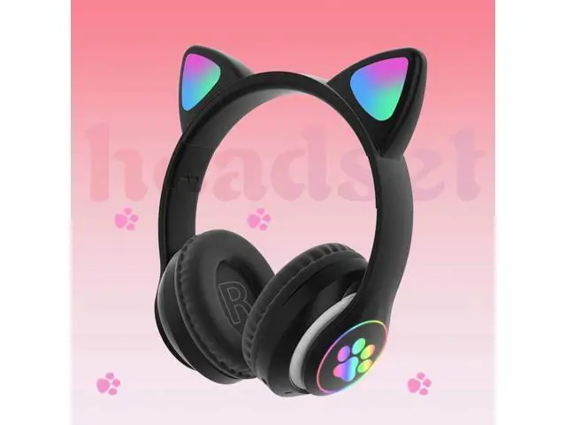 Alt view image 6 of 7 - Gaming Headset Stereo Gaming Headset Cute Cat Ear Headphones with Noise Canceling Mic LED Light Bluetooth 5.0 Wireless Gaming Headset PC Headset for Kids Adult