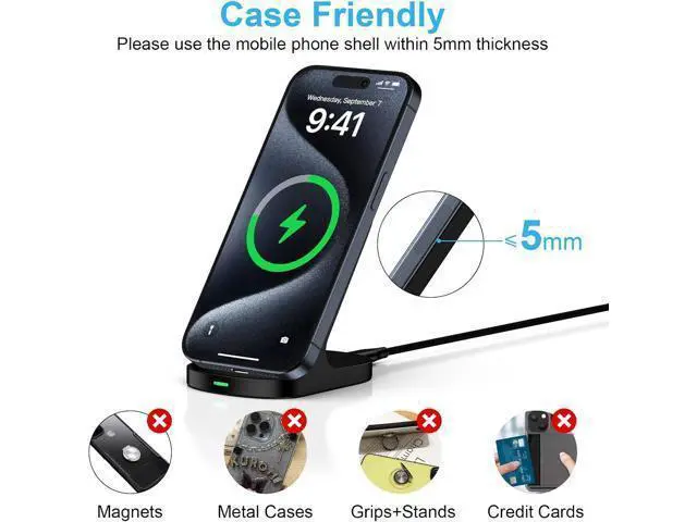 Alt view image 7 of 7 - 15W Fast Wireless Charger Phone Charging Stand for Google Pixel 9/8a/8 Pro/7a/7/6,Android Phone Wireless Charging Station Charger for Samsung Galaxy Z Fold 6/5/Z Flip 6/5/S24 Ultra/S23/S22/S21/S20/S10