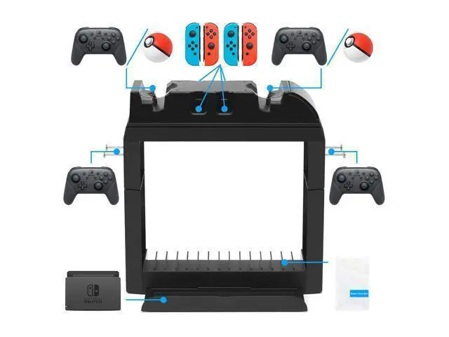 Alt view image 2 of 6 - FastSnail Charger for Nintendo Switch Pro Controller, Joy Cons and Poke Ball Plus Controllers, All in One Charging Station or Display Stand for Nintendo Switch Accessories, with AC Adapter